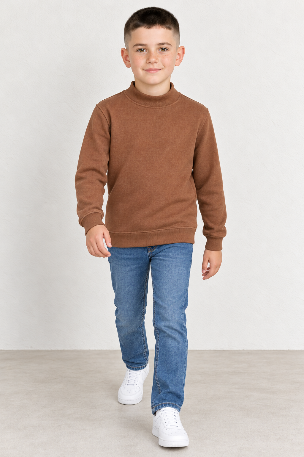 Junior Boys’ Ultra Warm Lightweight Knitted Mock Neck Sweatshirt – Brown