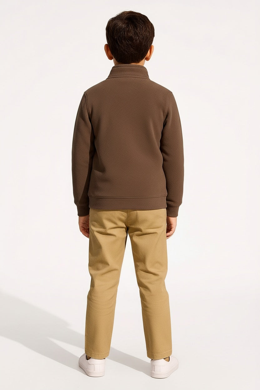 Boys Solid Mandarin Neck Sweatshirt