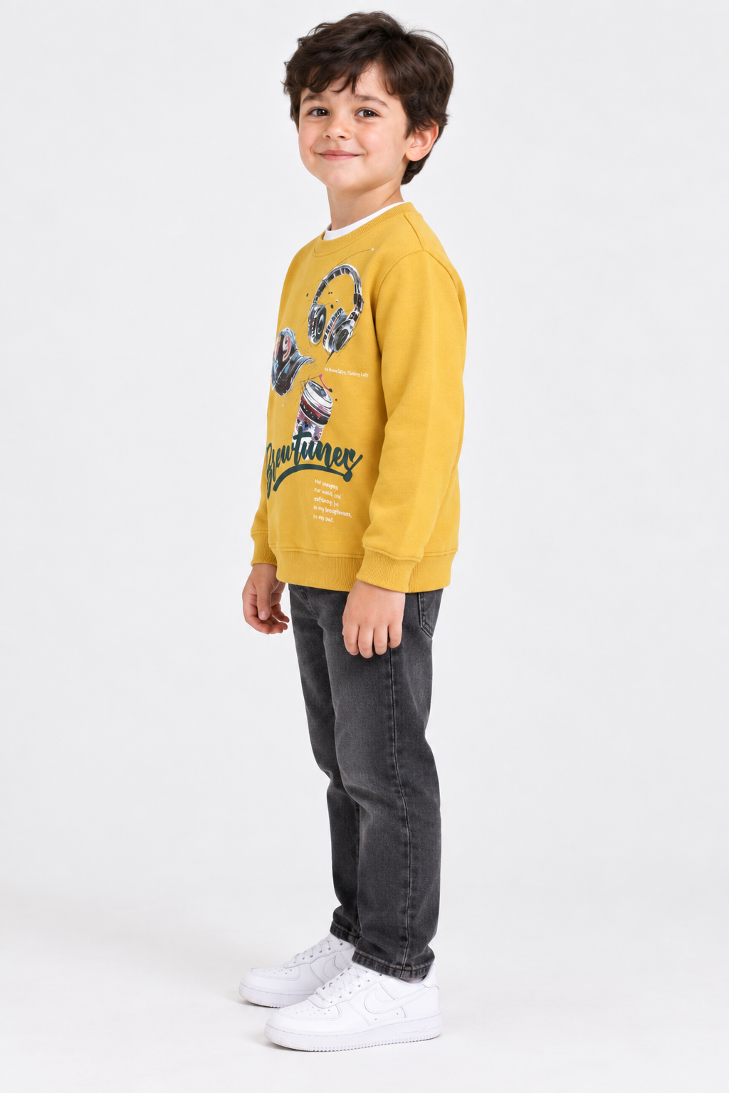 Junior Boys Mustard Cotton Brushed Fleece Graphic Sweatshirt – Regular Fit
