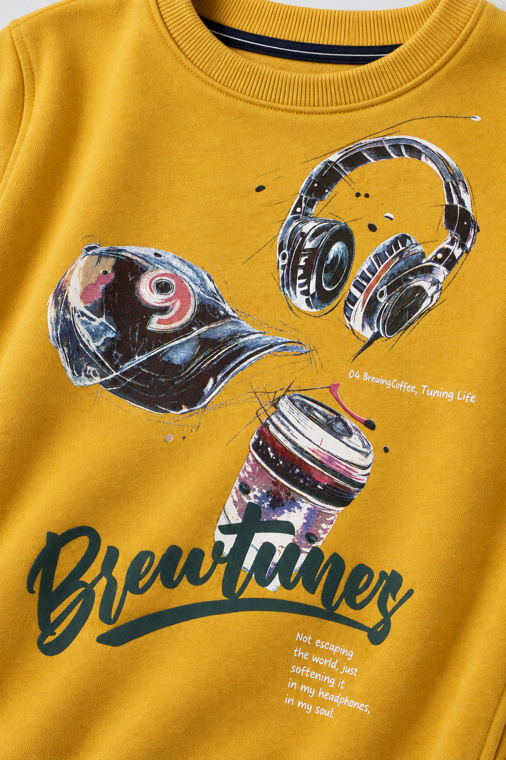 Junior Boys Mustard Cotton Brushed Fleece Graphic Sweatshirt – Regular Fit