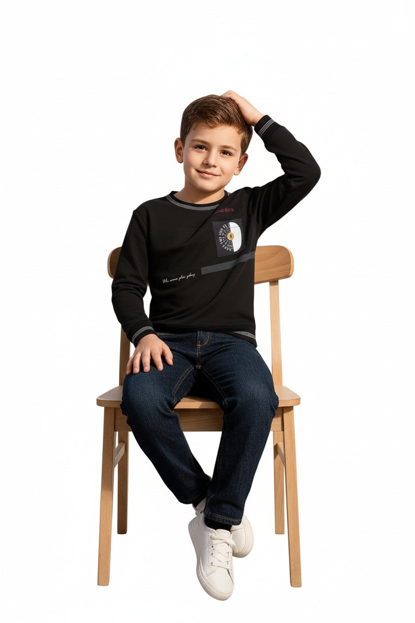 Boys Round Neck Graphic Print Sweatshirt