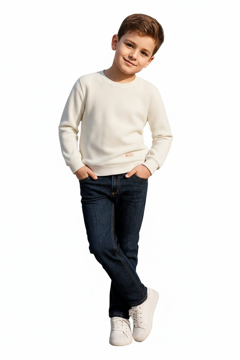 Boys Round Neck Solid Sweatshirt