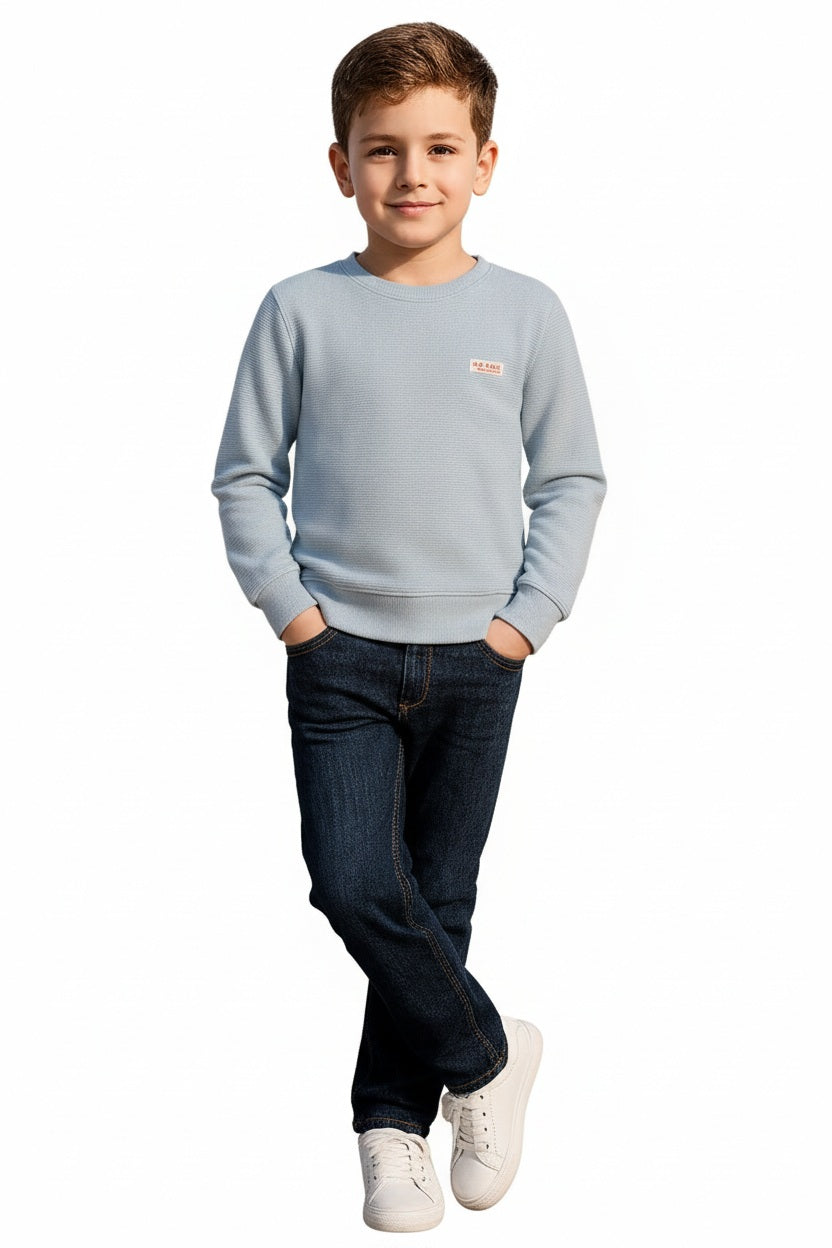 Boys Round Neck Solid Sweatshirt