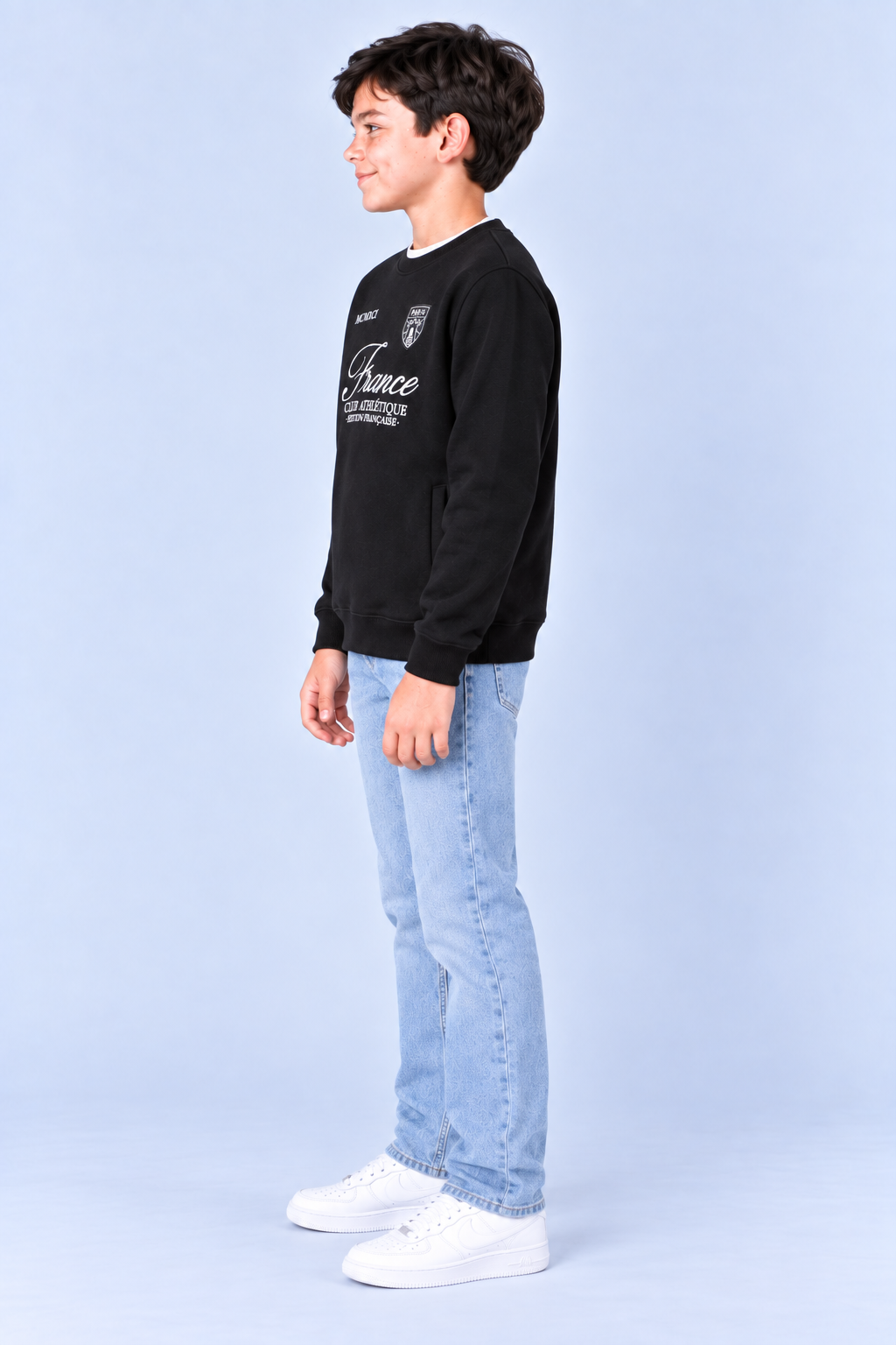 Junior Boys Black Graphic Sweatshirt – Cotton Brushed Fleece Regular Fit Crew Neck