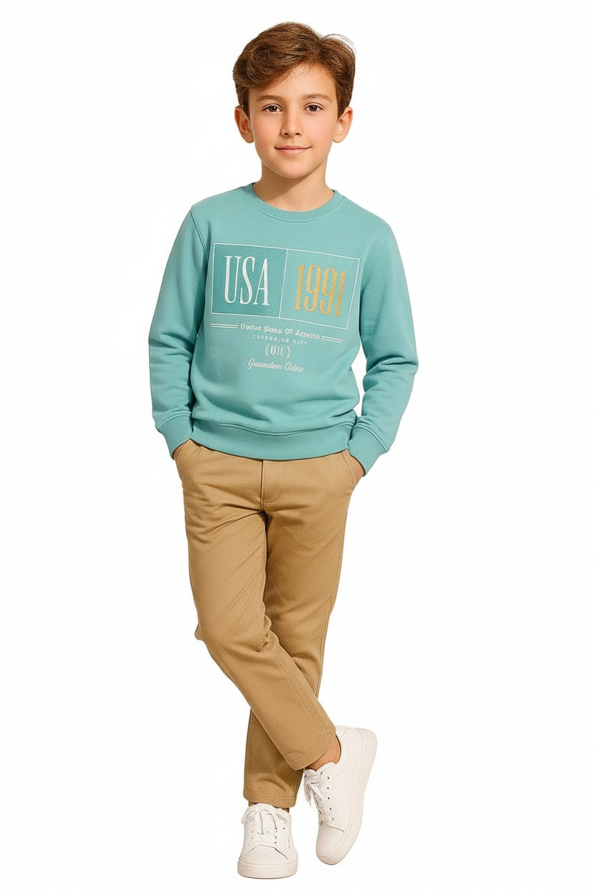 Boys Round Neck Graphic Print Sweatshirt