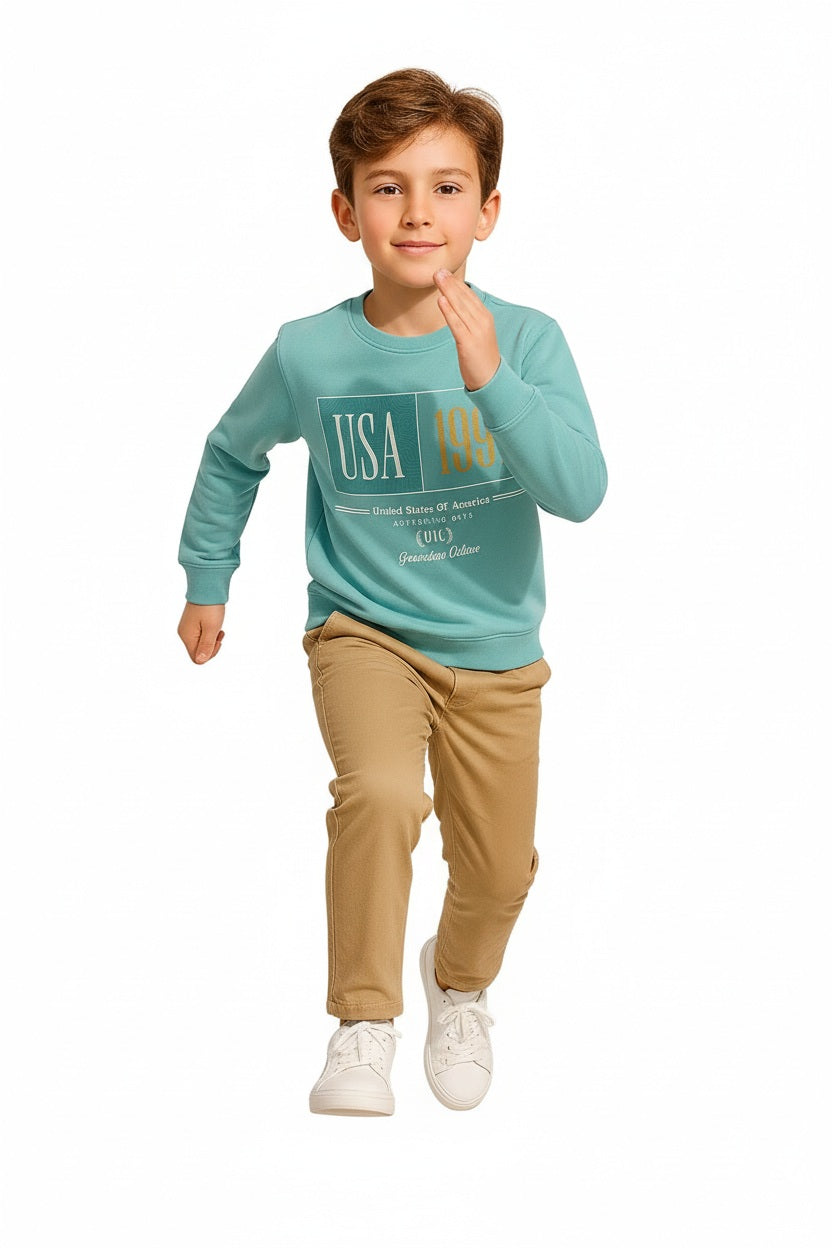 Boys Round Neck Graphic Print Sweatshirt
