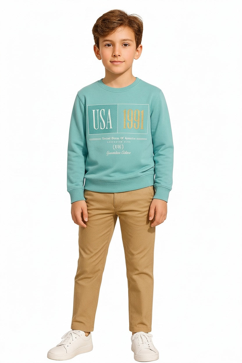 Boys Round Neck Graphic Print Sweatshirt