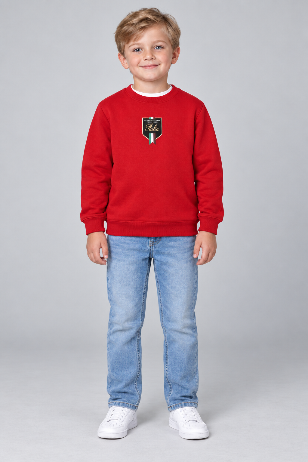 Junior Boys Brick Red Graphic Sweatshirt – Cotton Brushed Fleece Regular Fit Crew Neck