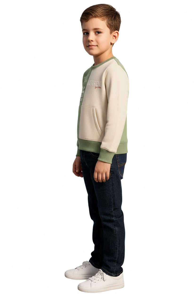 Boys Round Neck Colourblocked Sweatshirt
