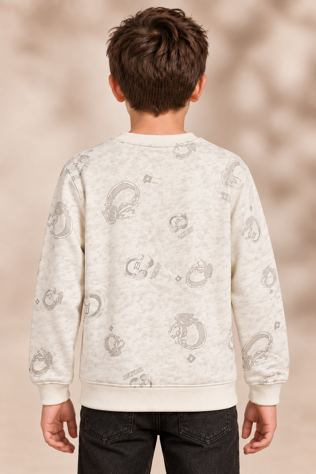 Junior Boys Stone Printed Sweatshirt – Cotton Brushed Fleece Regular Fit Crew Neck