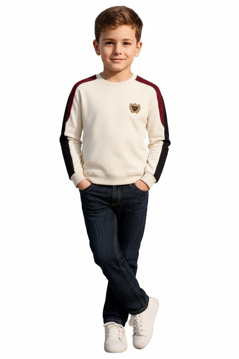 Boys Round Neck Colourblocked Sweatshirt