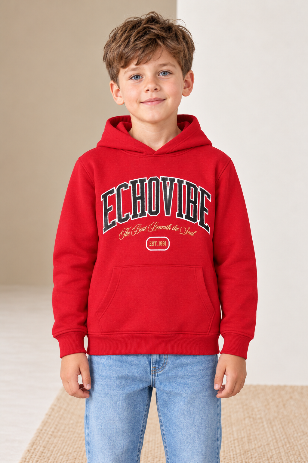 Junior Boys Regular Fit Graphic Hoodie Sweatshirt - Brick Short Description