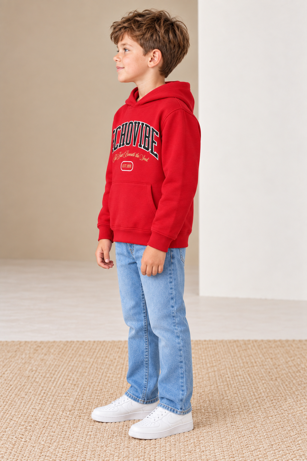 Junior Boys Regular Fit Graphic Hoodie Sweatshirt - Brick Short Description
