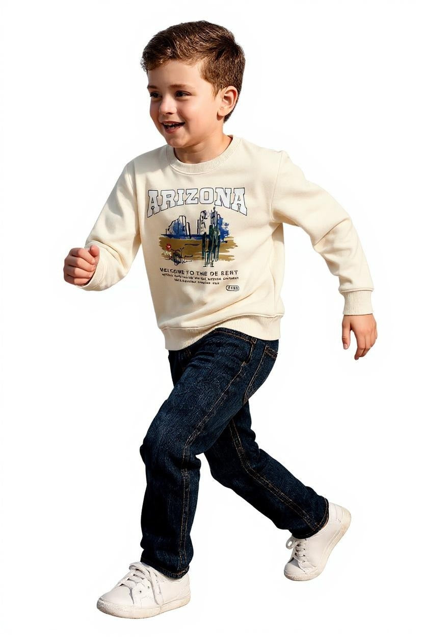 Boys Round Neck Graphic Print Sweatshirt