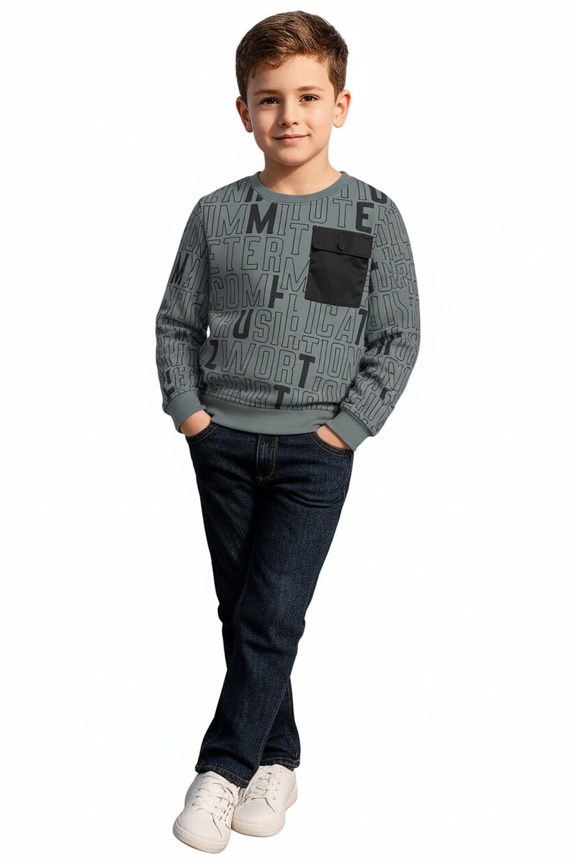 Boys Round Neck Graphic Print Sweatshirt