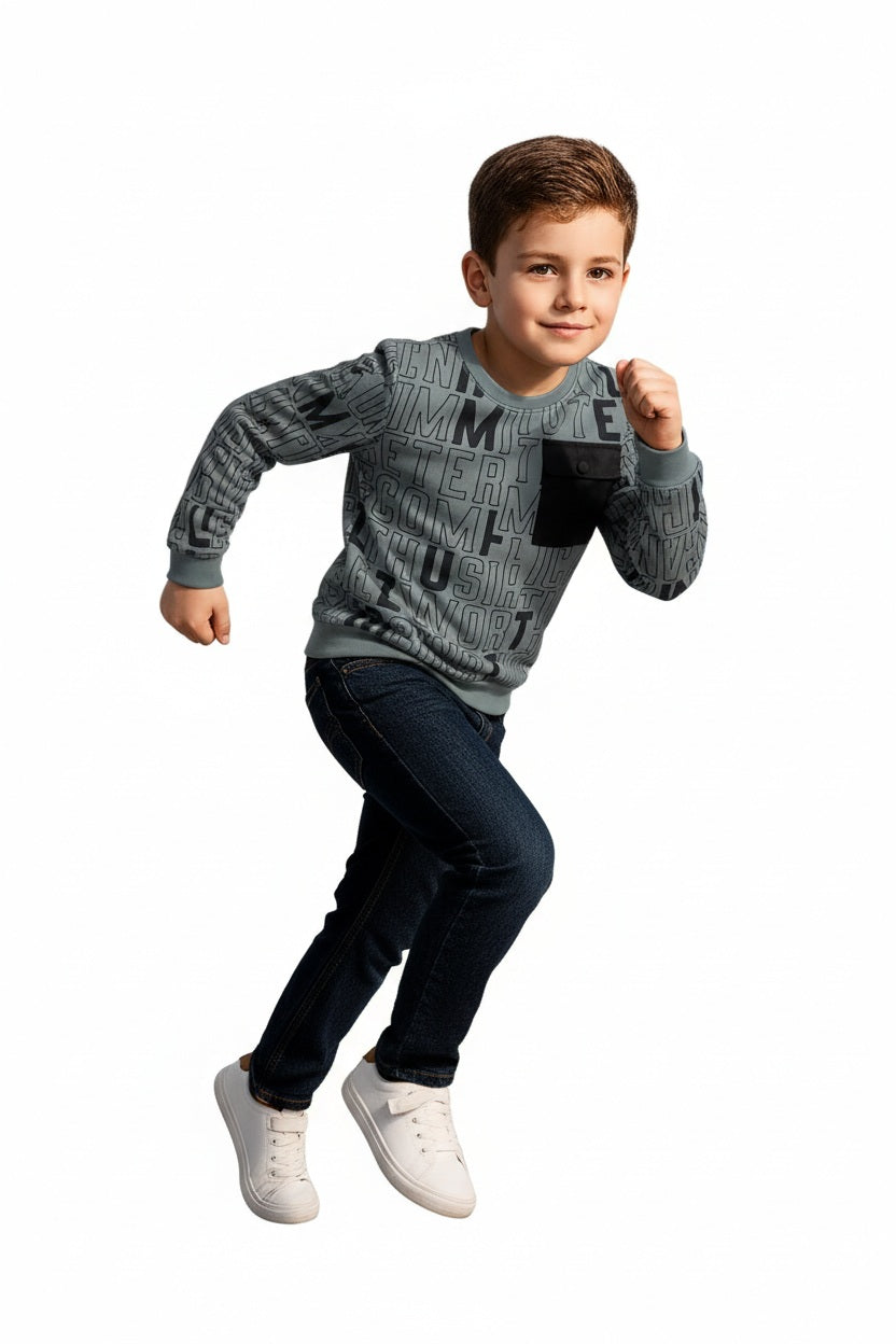 Boys Round Neck Graphic Print Sweatshirt