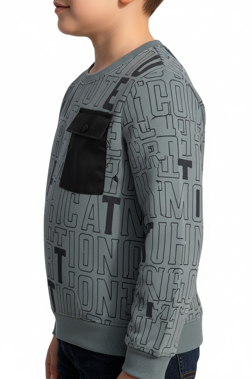 Boys Round Neck Graphic Print Sweatshirt