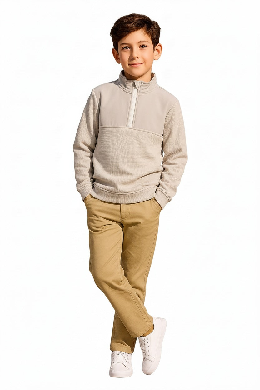 Boys Solid Mandarin Neck Sweatshirt