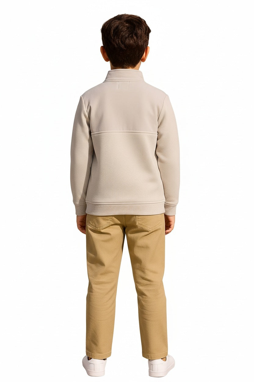 Boys Solid Mandarin Neck Sweatshirt