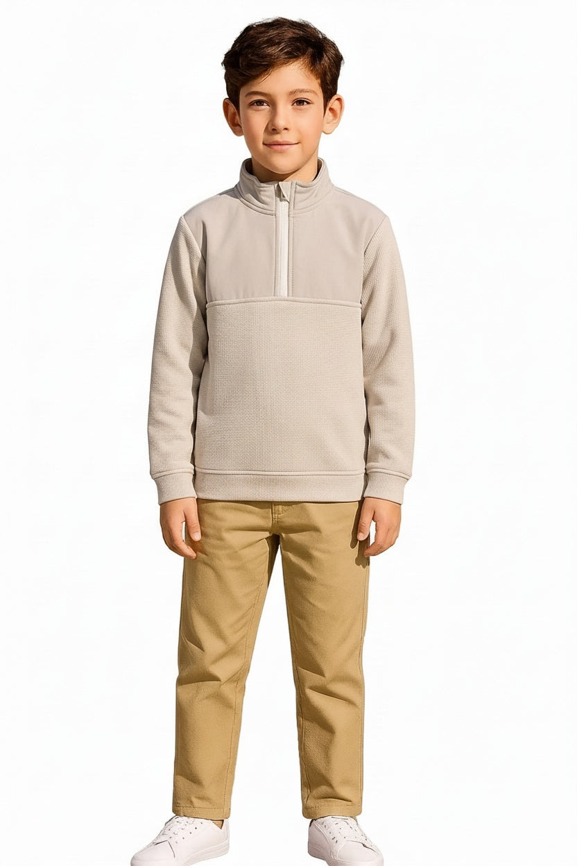 Boys Solid Mandarin Neck Sweatshirt
