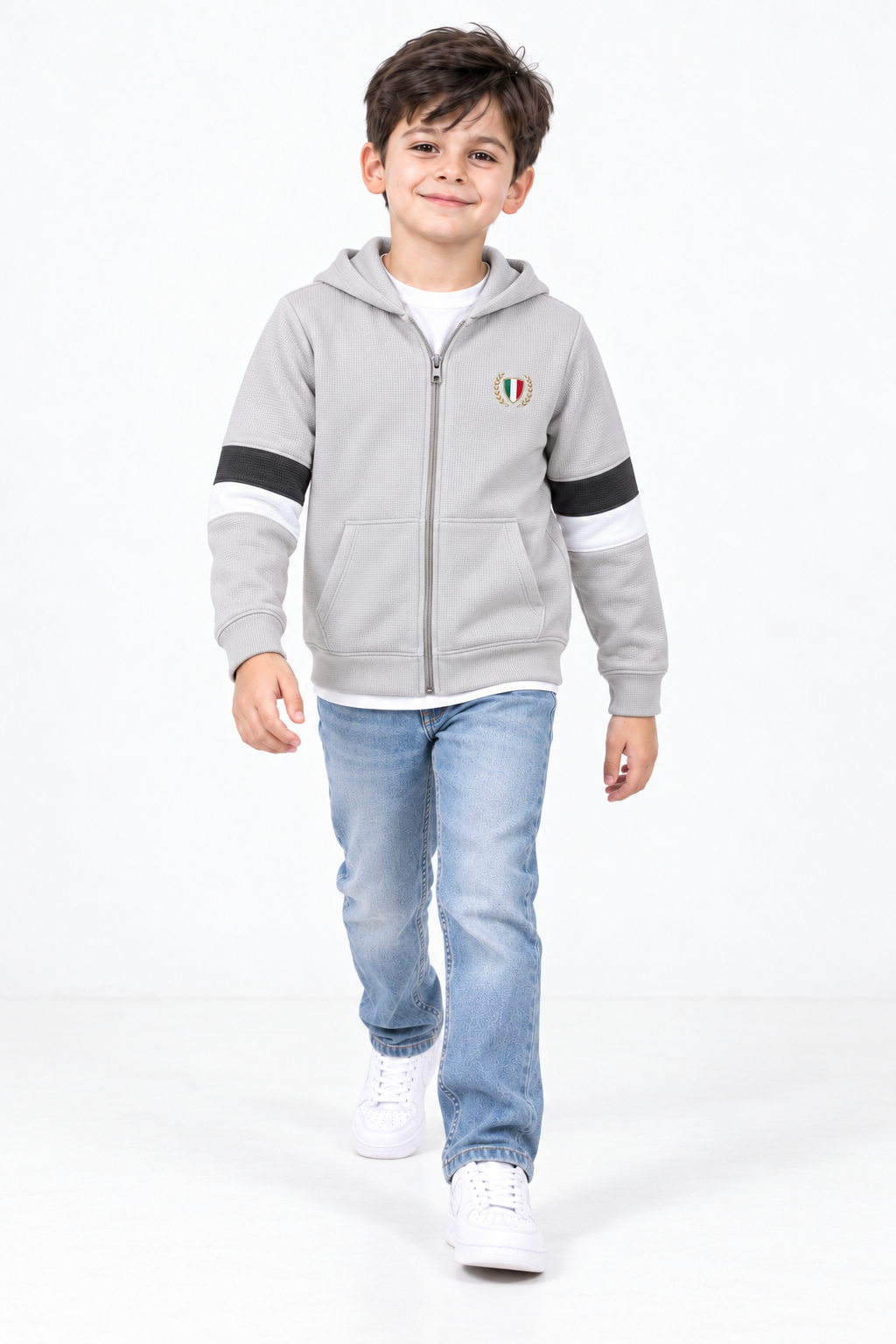 Junior Boys Onyx Cut & Sew Bonded Waffle Full-Zip Sweatshirt – Regular Fit