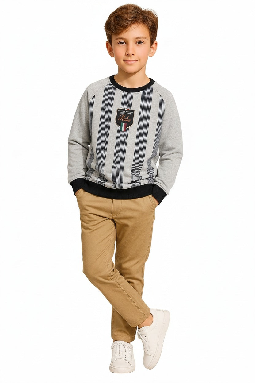 Boys Round Neck Striped Sweatshirt