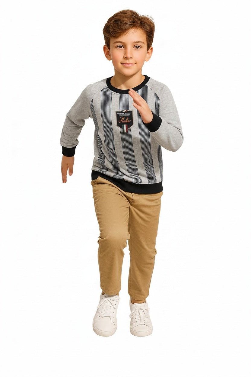 Boys Round Neck Striped Sweatshirt