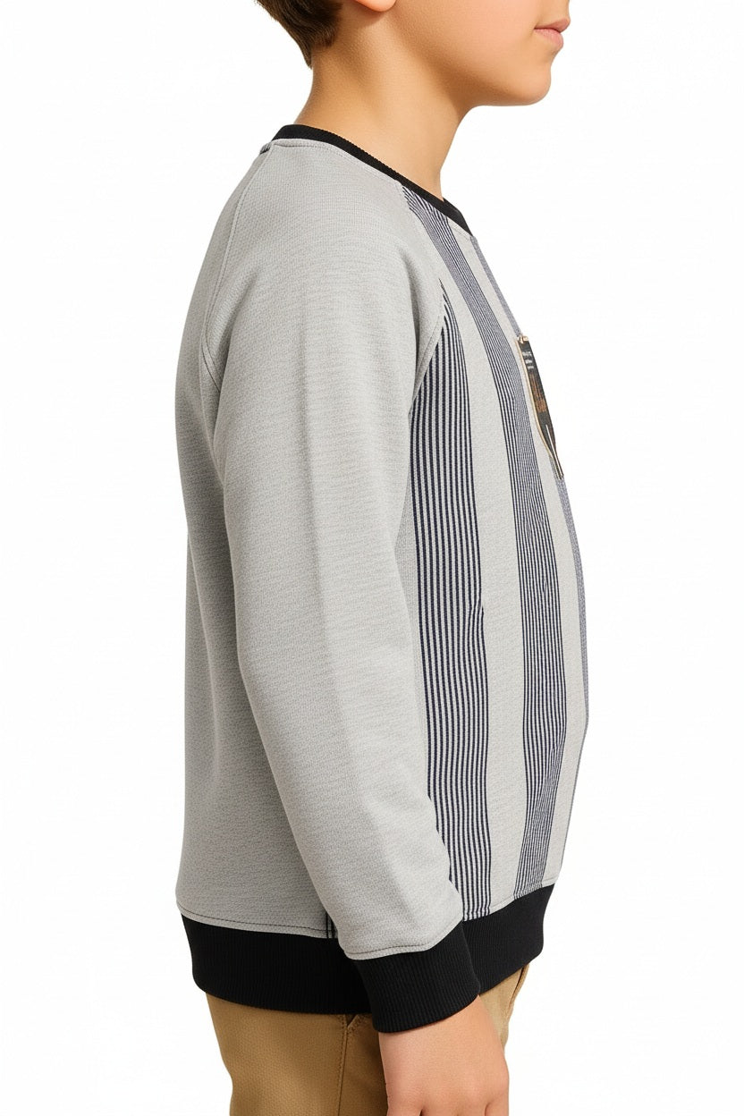 Boys Round Neck Striped Sweatshirt