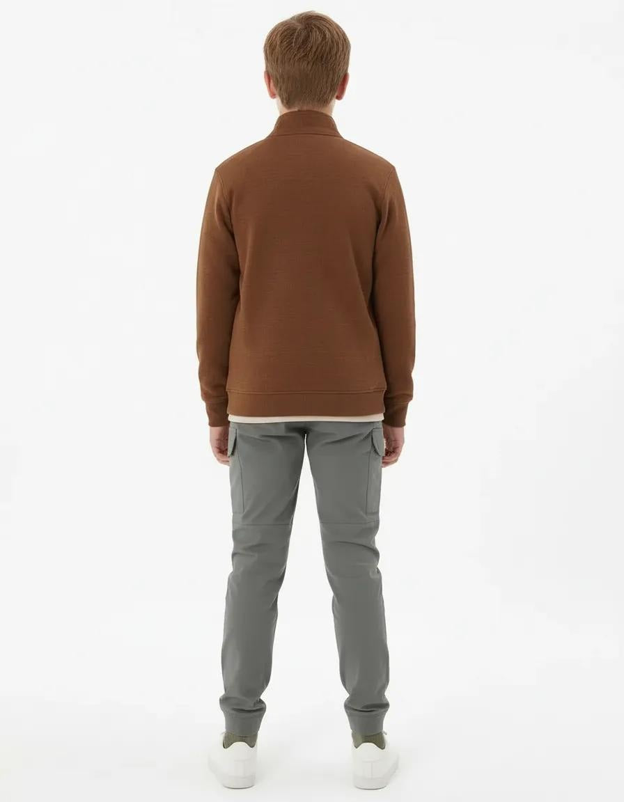 Boy Solid Mandarin Neck Sweatshirt