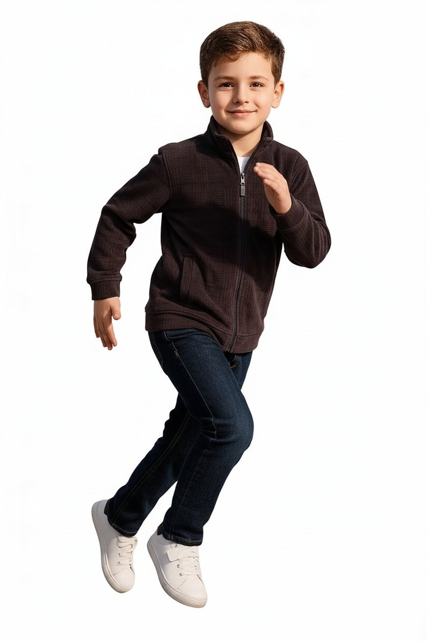 Boys Solid Mandarin Neck Sweatshirt