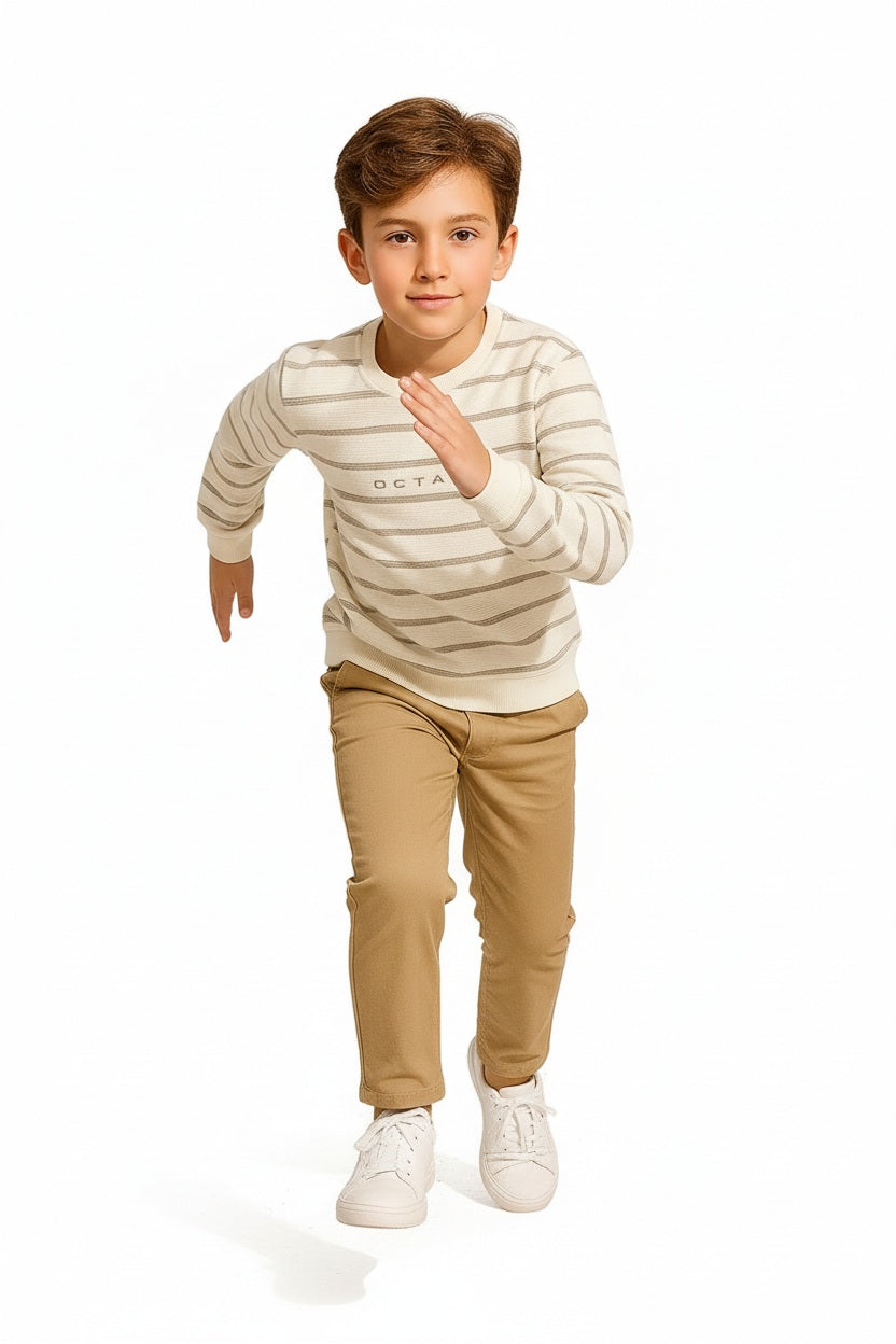 Boys Round Neck Striped Sweatshirt
