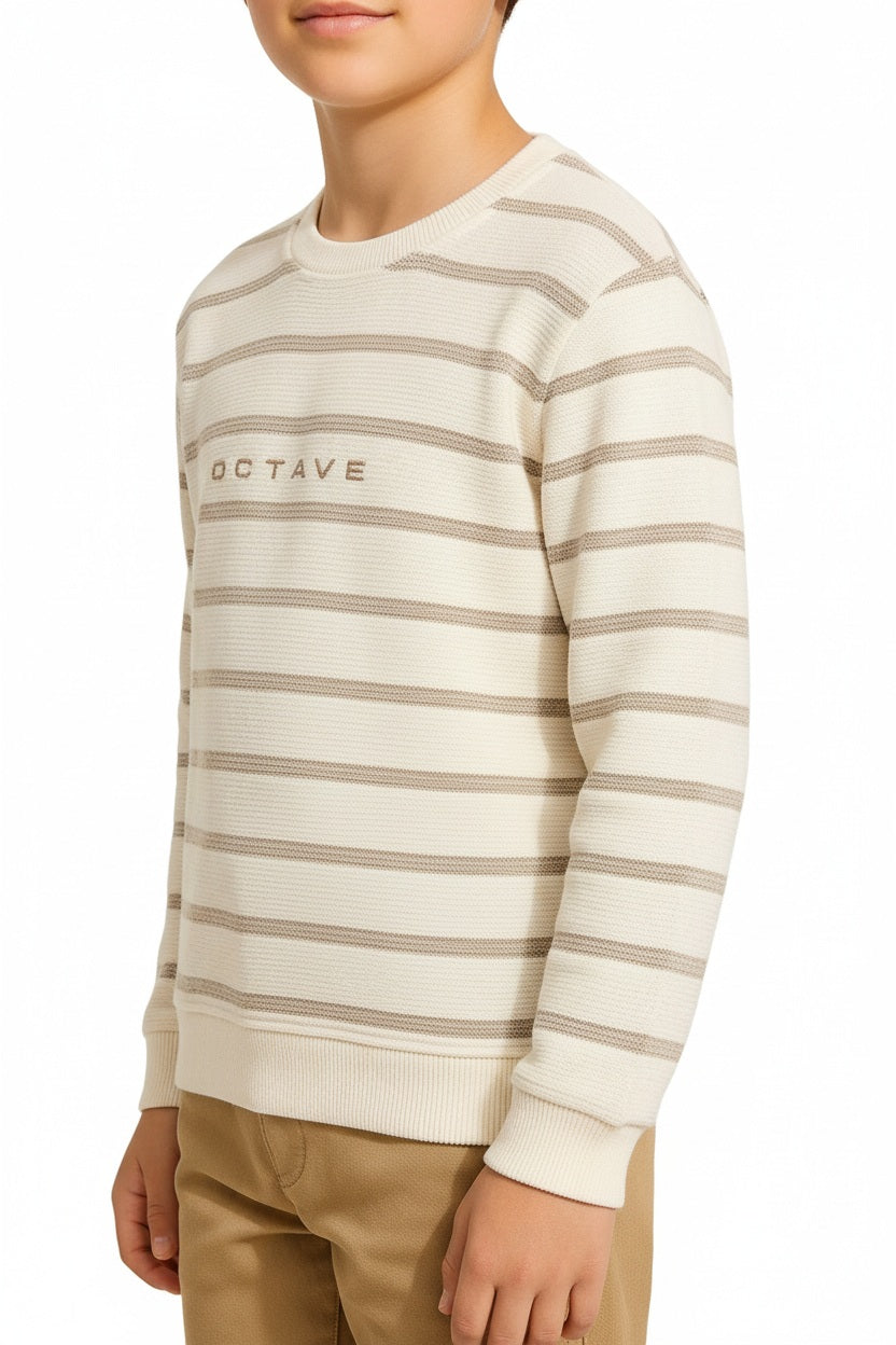 Boys Round Neck Striped Sweatshirt
