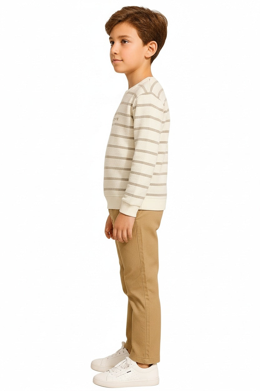 Boys Round Neck Striped Sweatshirt