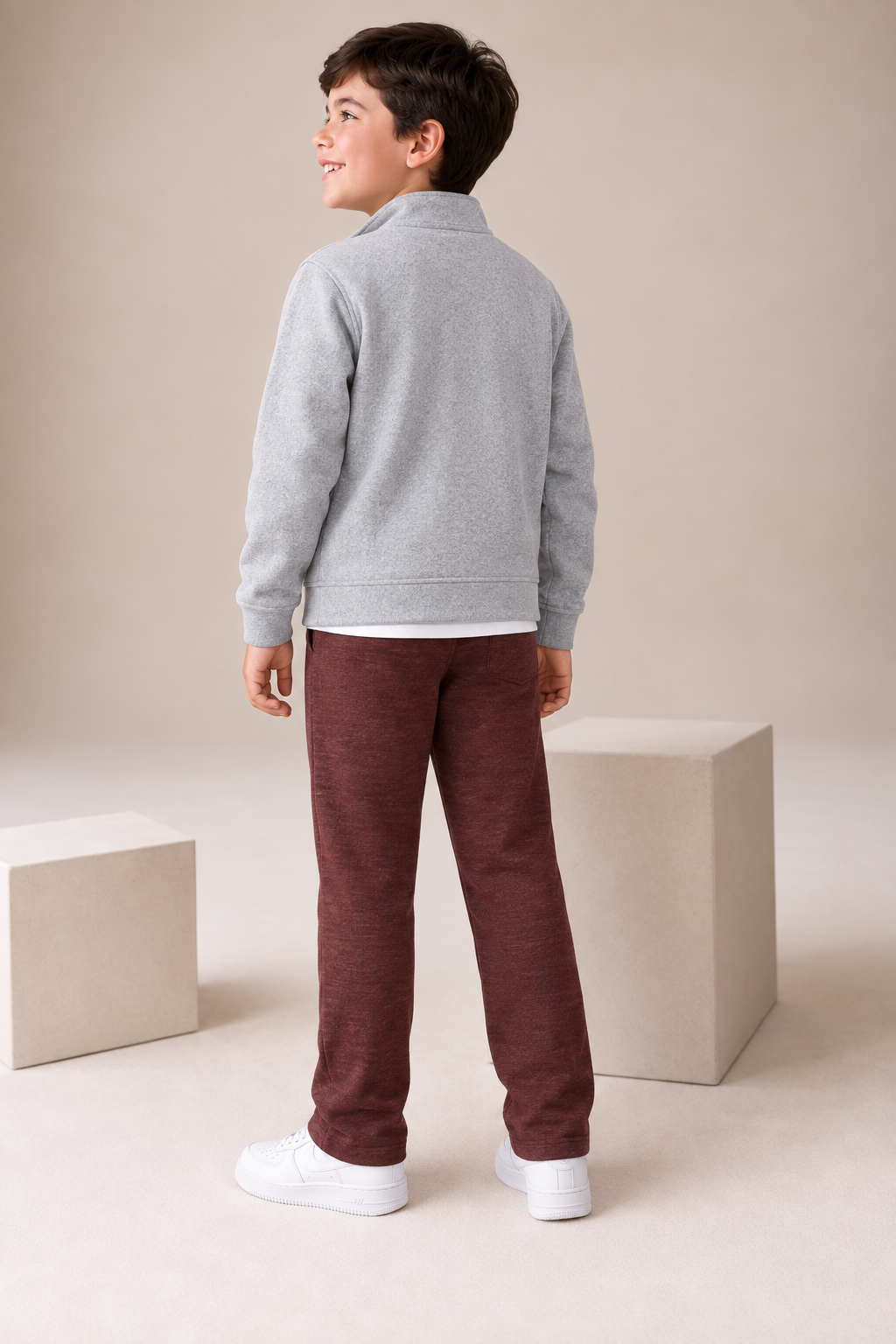 Junior Boys Merlot Melange Knitted Lower – Regular Fit Casual Track Pants