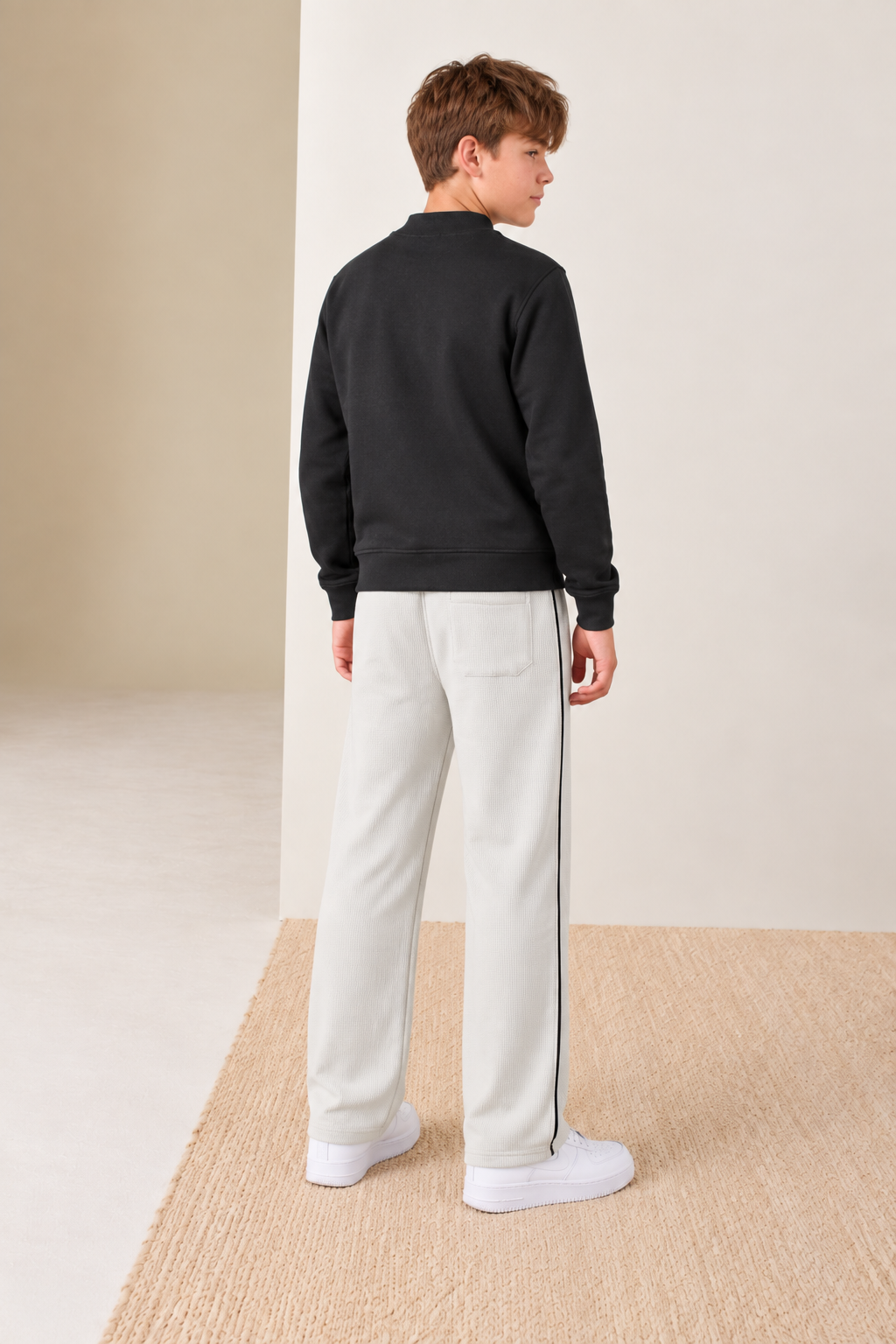 Junior Boy Bonded Waffle Ultra Warm Onyx Track Pants with Drawstring Waist