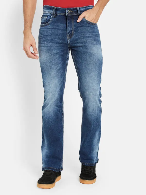 Octave Men Mid-Rise Clean Look Whiskers Chevrons Heavy Fade Cotton Jeans