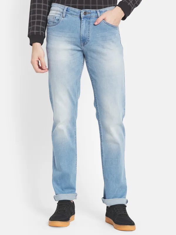 Men Blue Light Fade Stretchable Jeans
