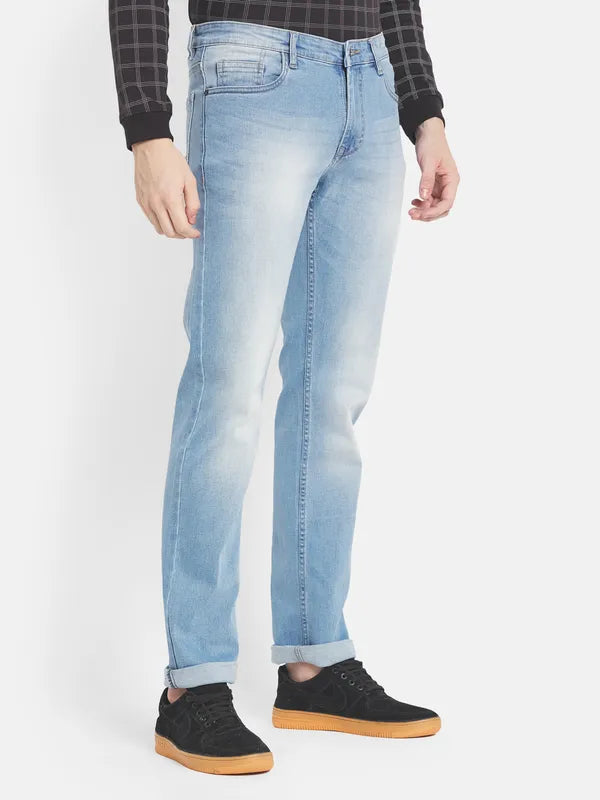 Men Blue Light Fade Stretchable Jeans