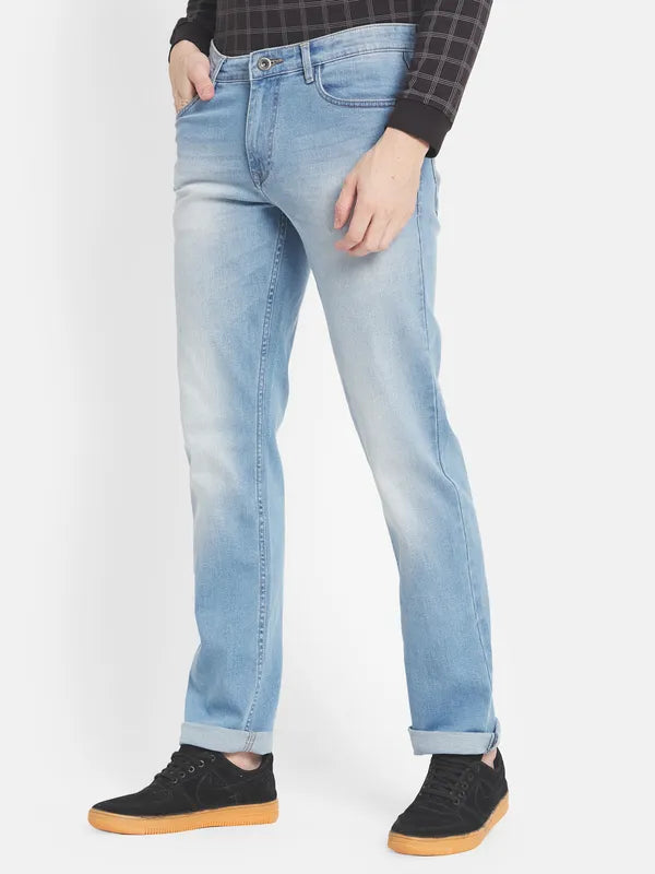 Men Blue Light Fade Stretchable Jeans