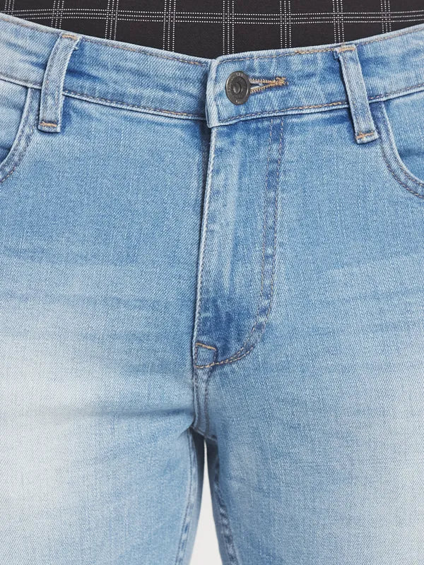 Men Blue Light Fade Stretchable Jeans