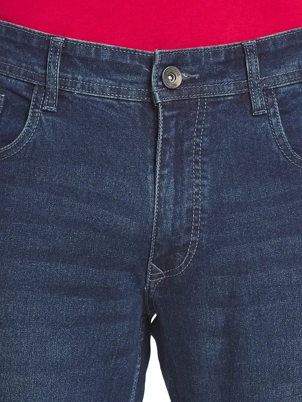Octave Men Blue Solid Cotton Clean Look Regular Fit Jeans