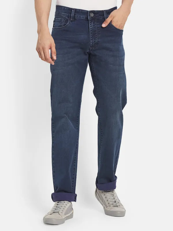 Octave Men Blue Straight Fit Mildly Distressed Light Fade Jeans