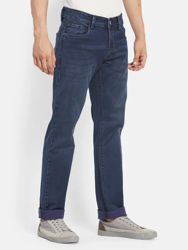 Octave Men Blue Straight Fit Mildly Distressed Light Fade Jeans