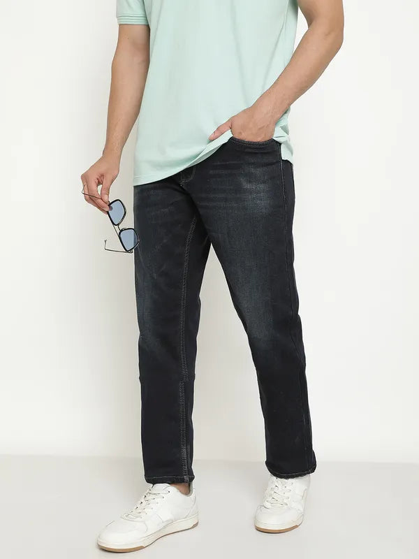 Octave Men Mid-Rise Dark Shade Light Fade Clean Look Stretchable Jeans