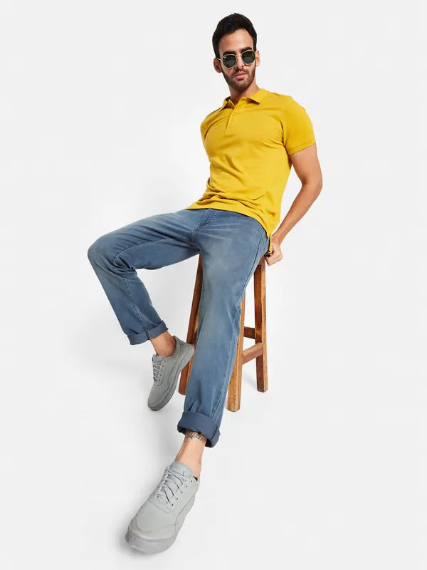 Octave Men Straight Fit Mid-Rise Heavy Fade Cotton Jeans