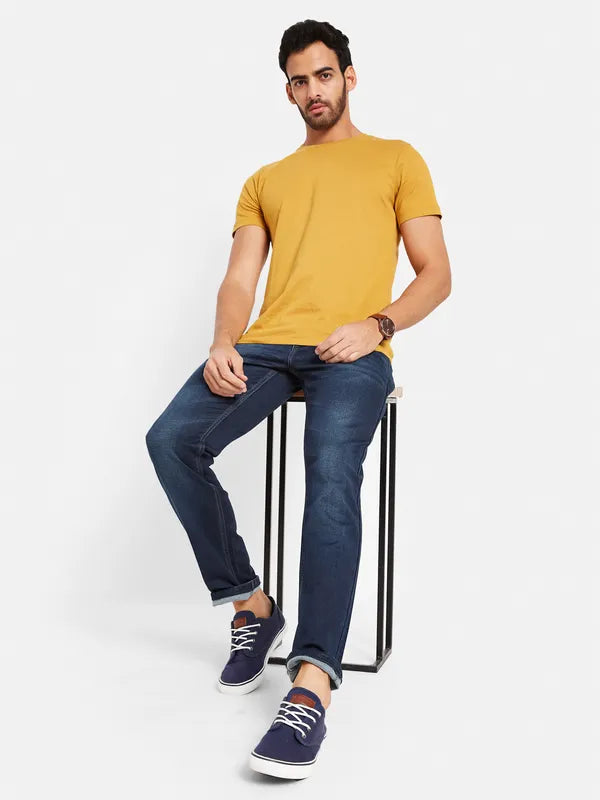 Octave Men Straight Fit Mid-Rise Heavy Fade Cotton Jeans