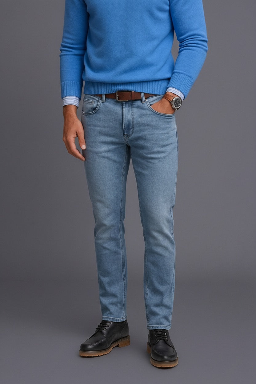 Men Straight Fit Mid-Rise Light Fade Stretchable Jeans