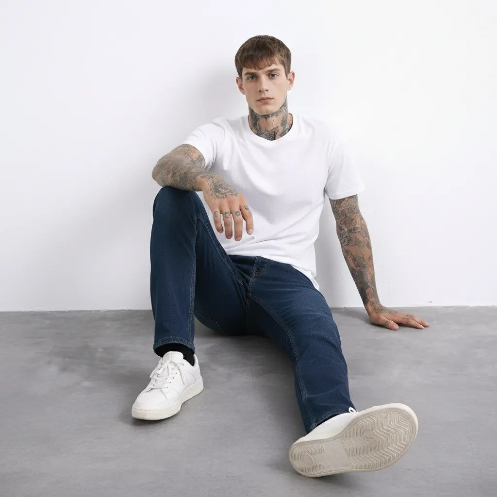 Men Straight Fit Mid-Rise Stretchable Jeans