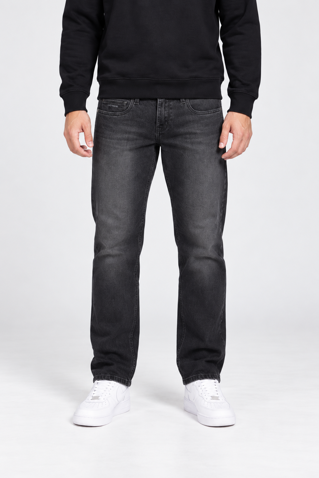 Men’s Charcoal Straight Fit Denim Jeans – Mid-Rise Dark Wash Jeans