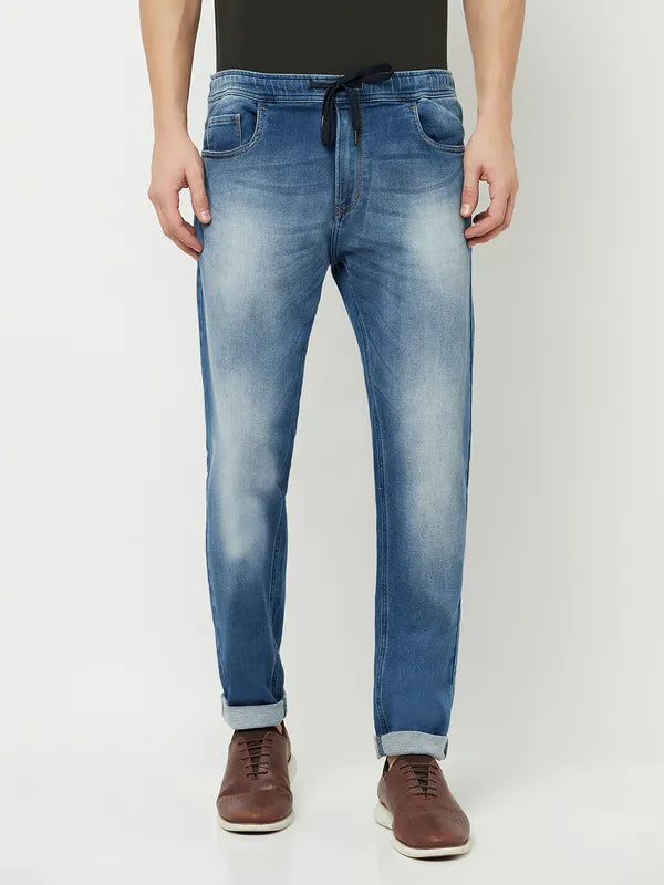 Octave Men Blue Low Distress Heavy Fade Stretchable Jeans